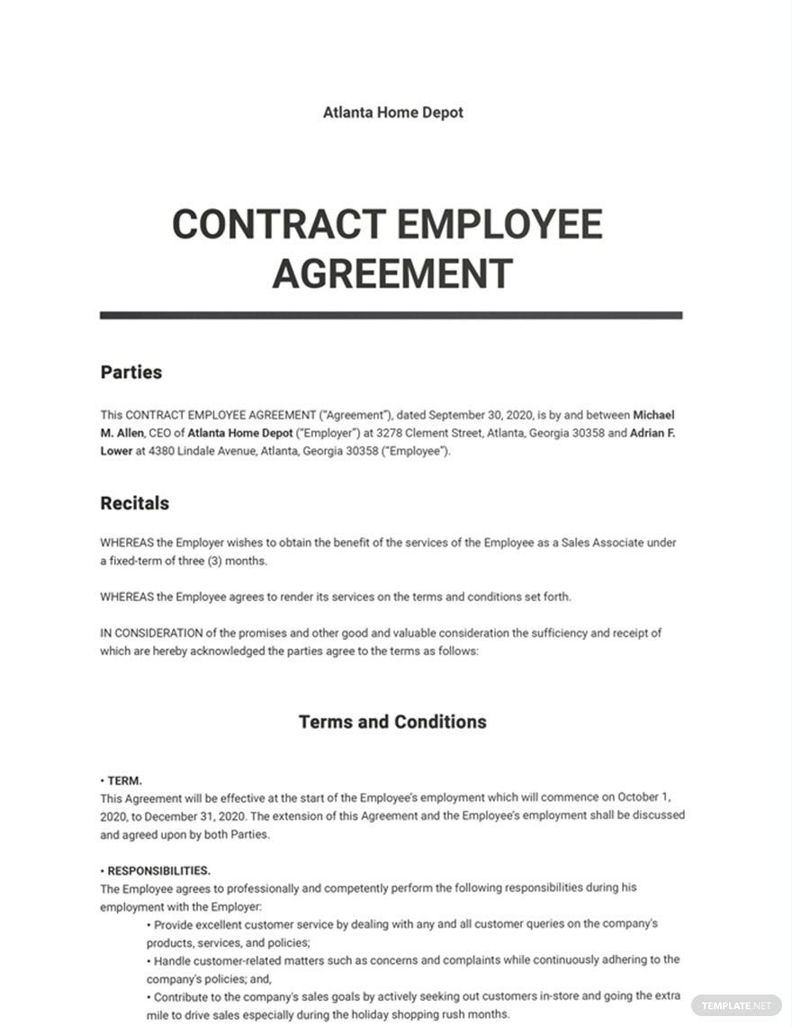 Contract Employee Agreement Template