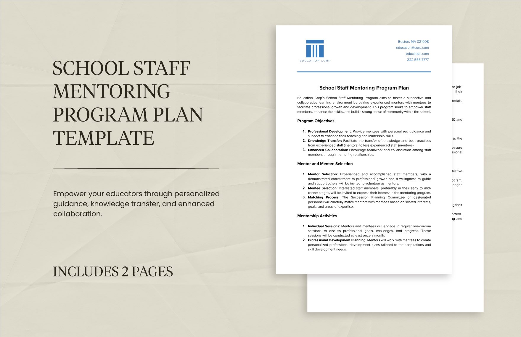 School Staff Mentoring Program Plan Template