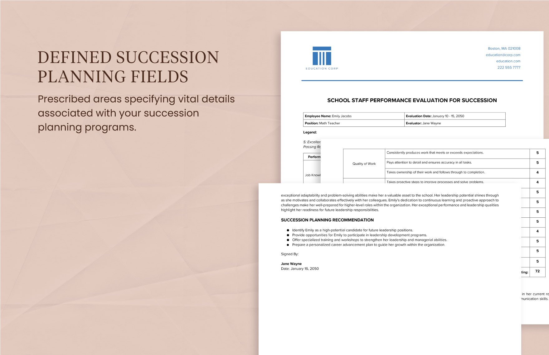 School Staff Performance Evaluation for Succession Template