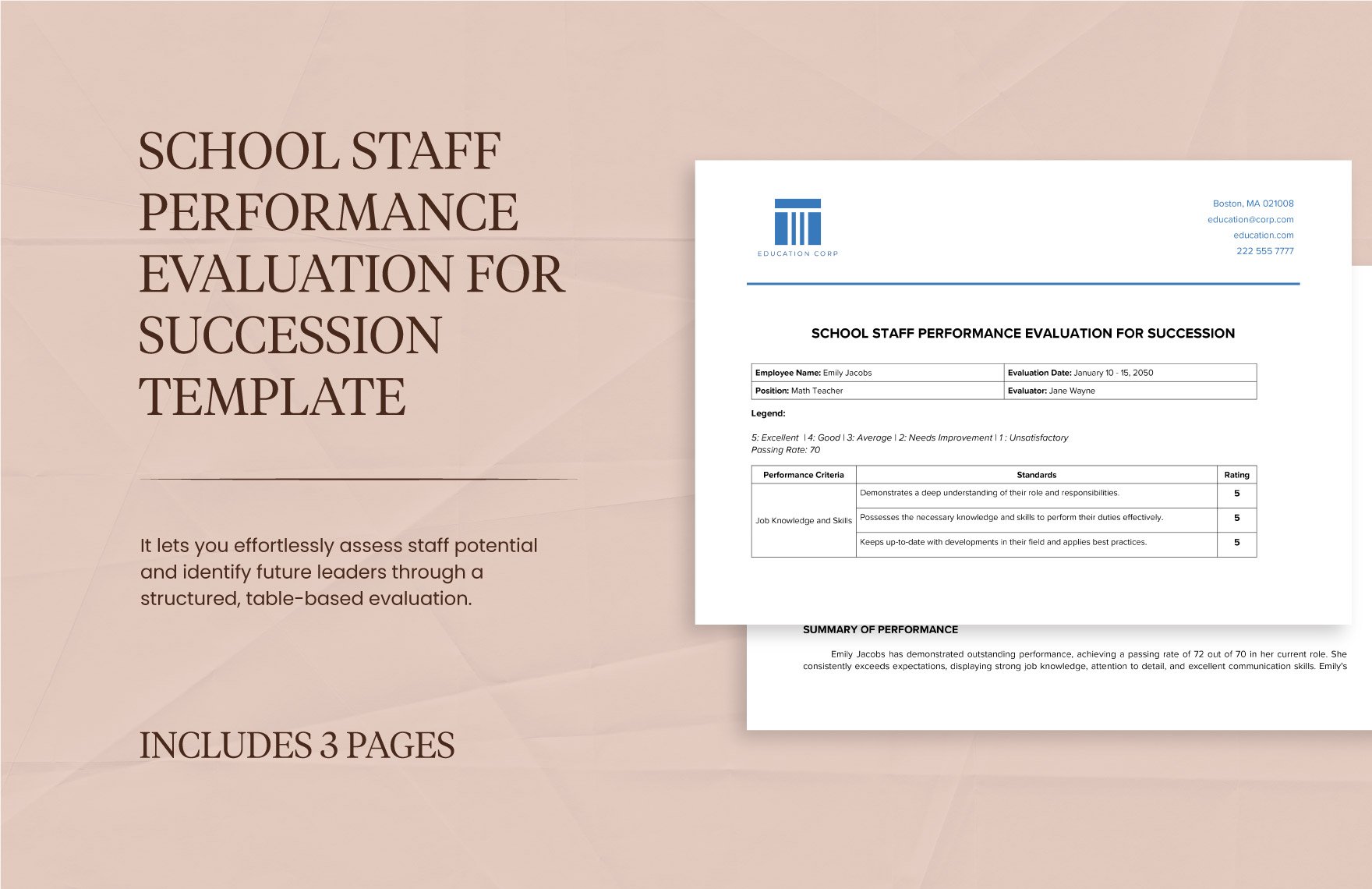 School Staff Performance Evaluation for Succession Template