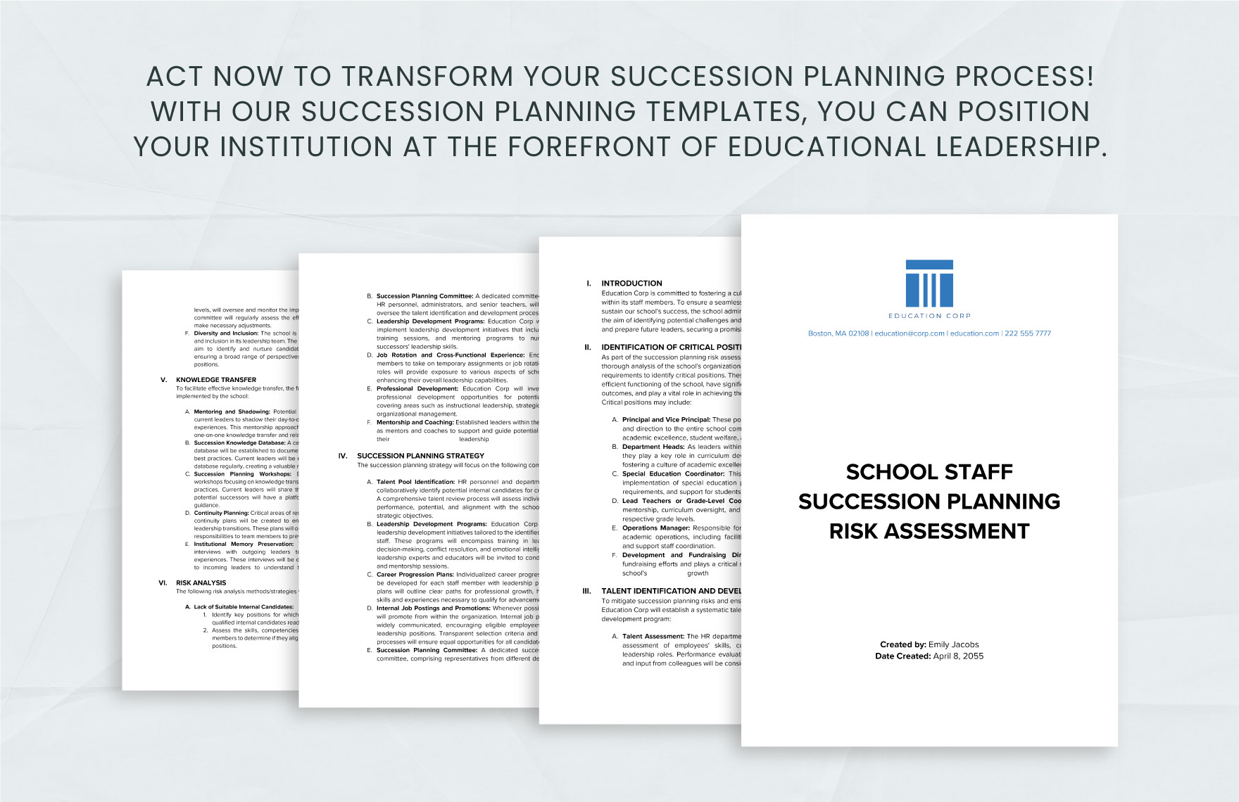 School Staff Succession Planning Risk Assessment Template