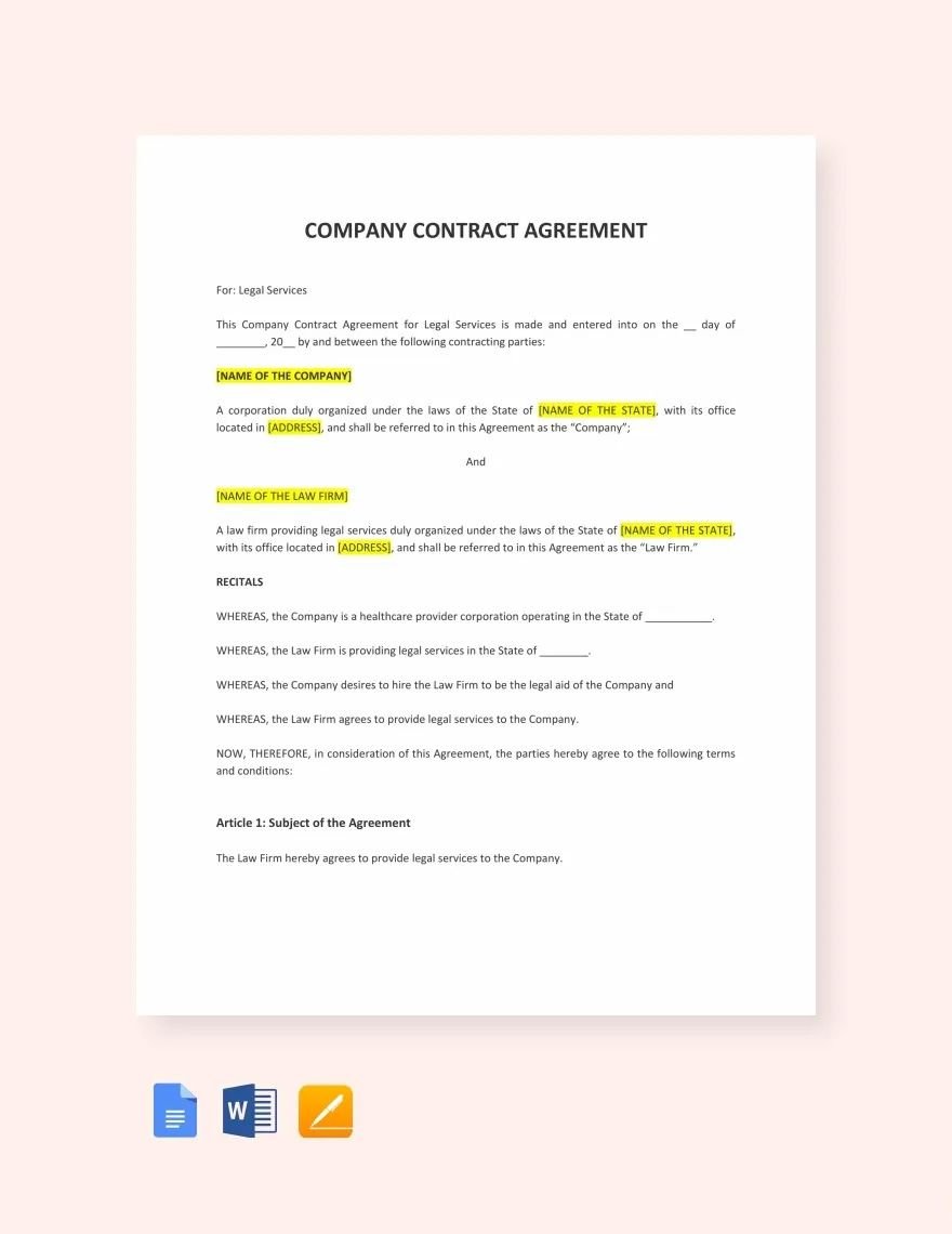 Company Contract Agreement Template
