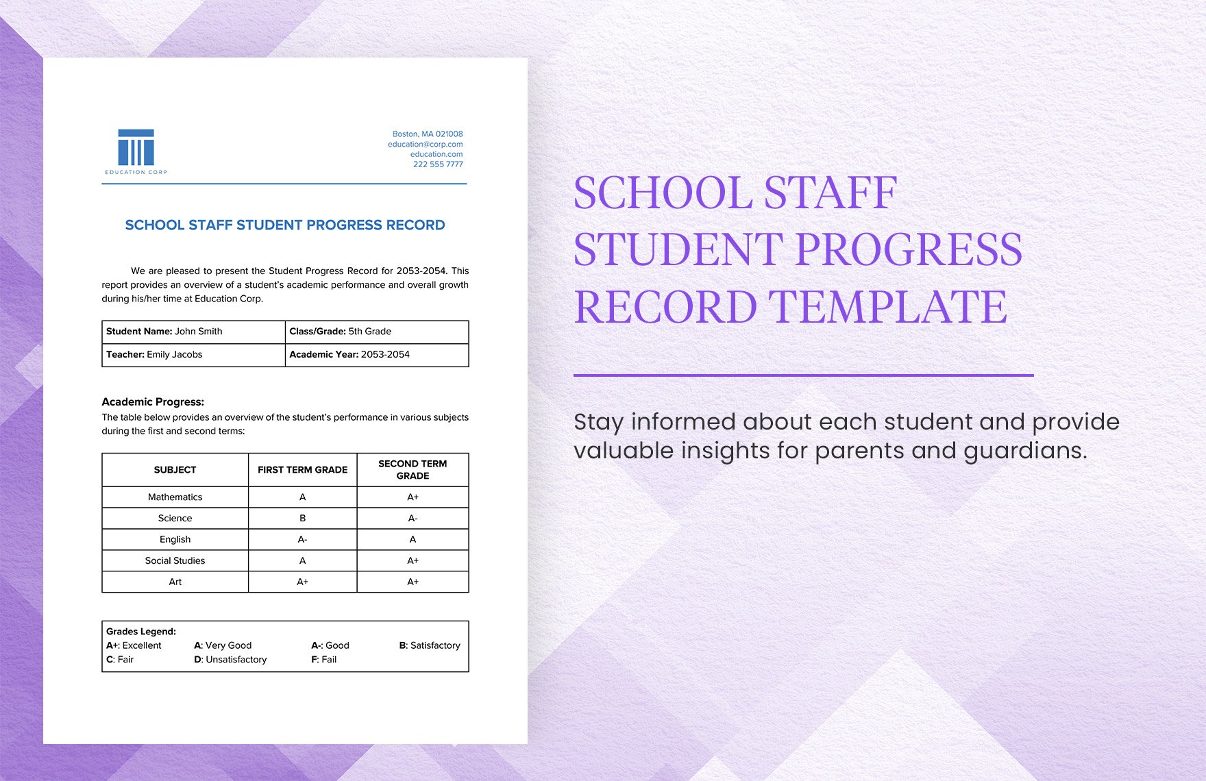 School Staff Student Progress Record Template