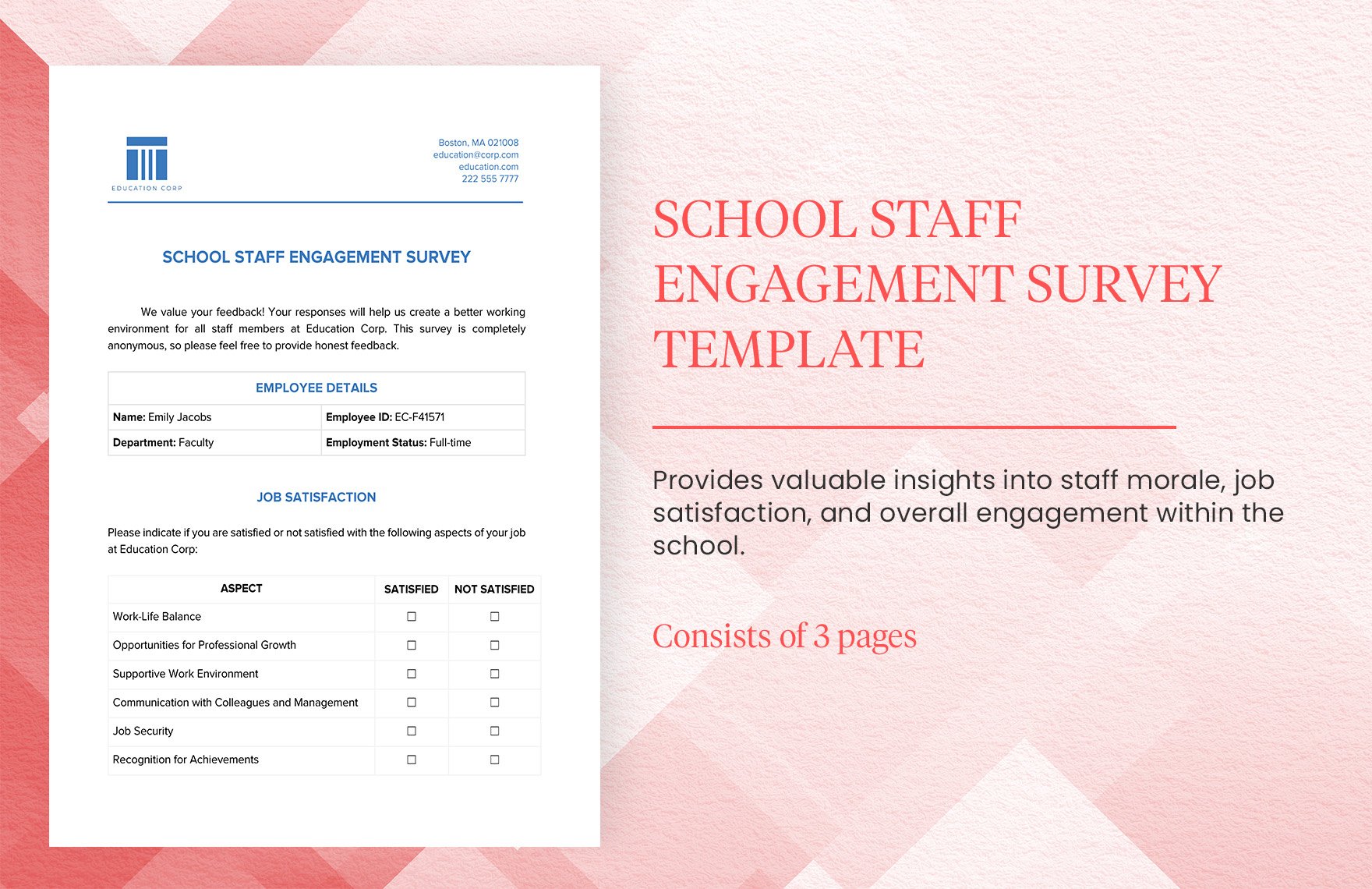 School Staff Engagement Survey Template