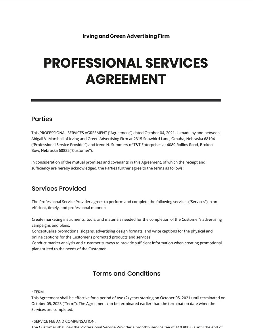 Professional Services Agreement Template Google Docs, Word, Apple
