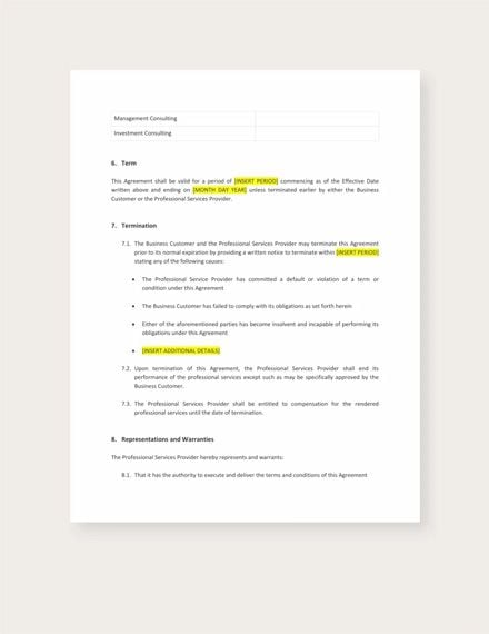 Professional Services Agreement Template