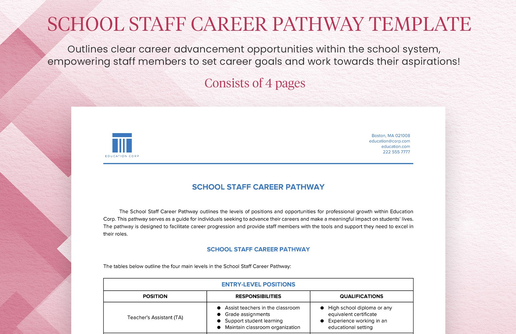 School Staff Career Pathway Template
