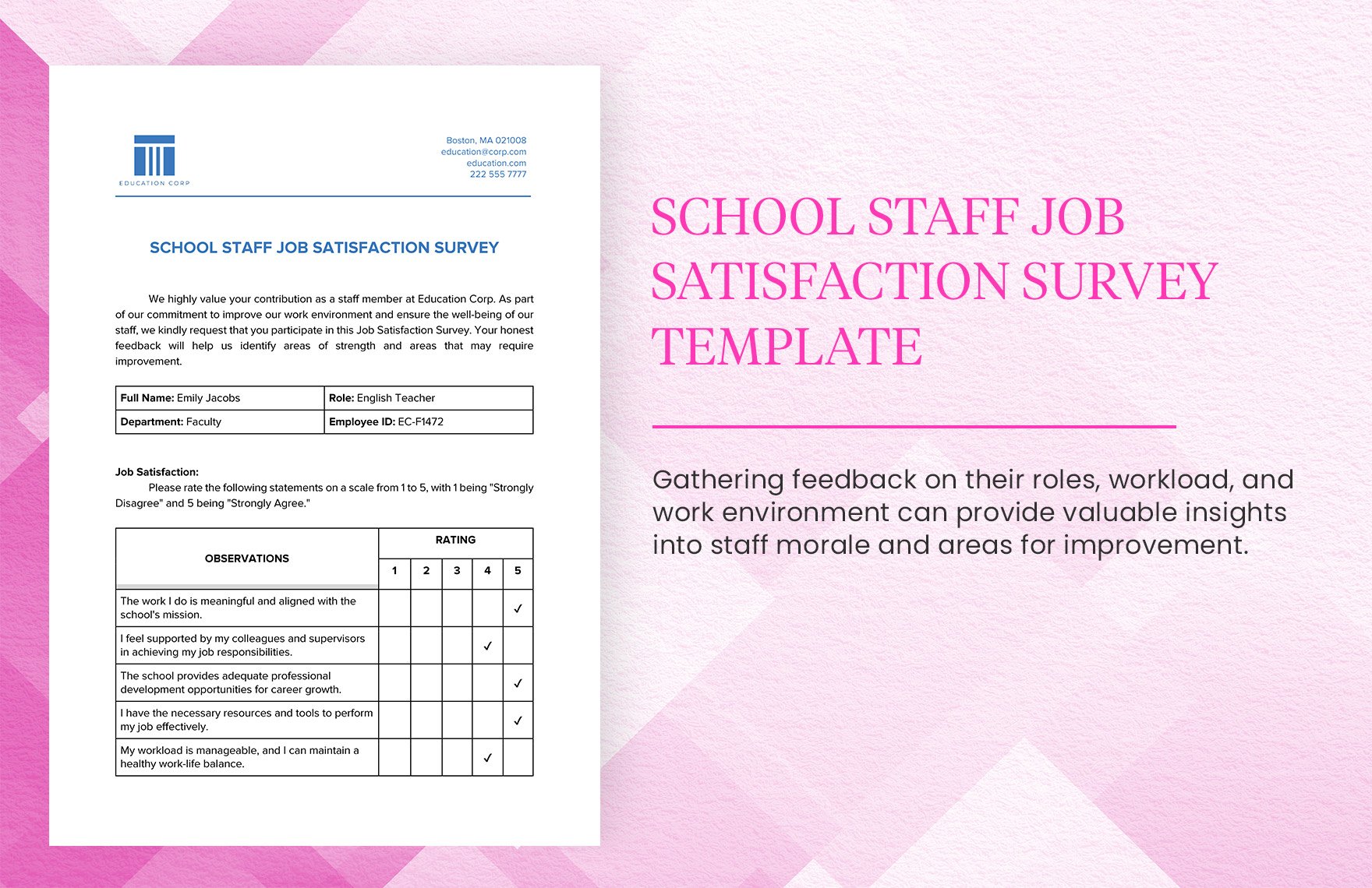 School Staff Job Satisfaction Survey Template