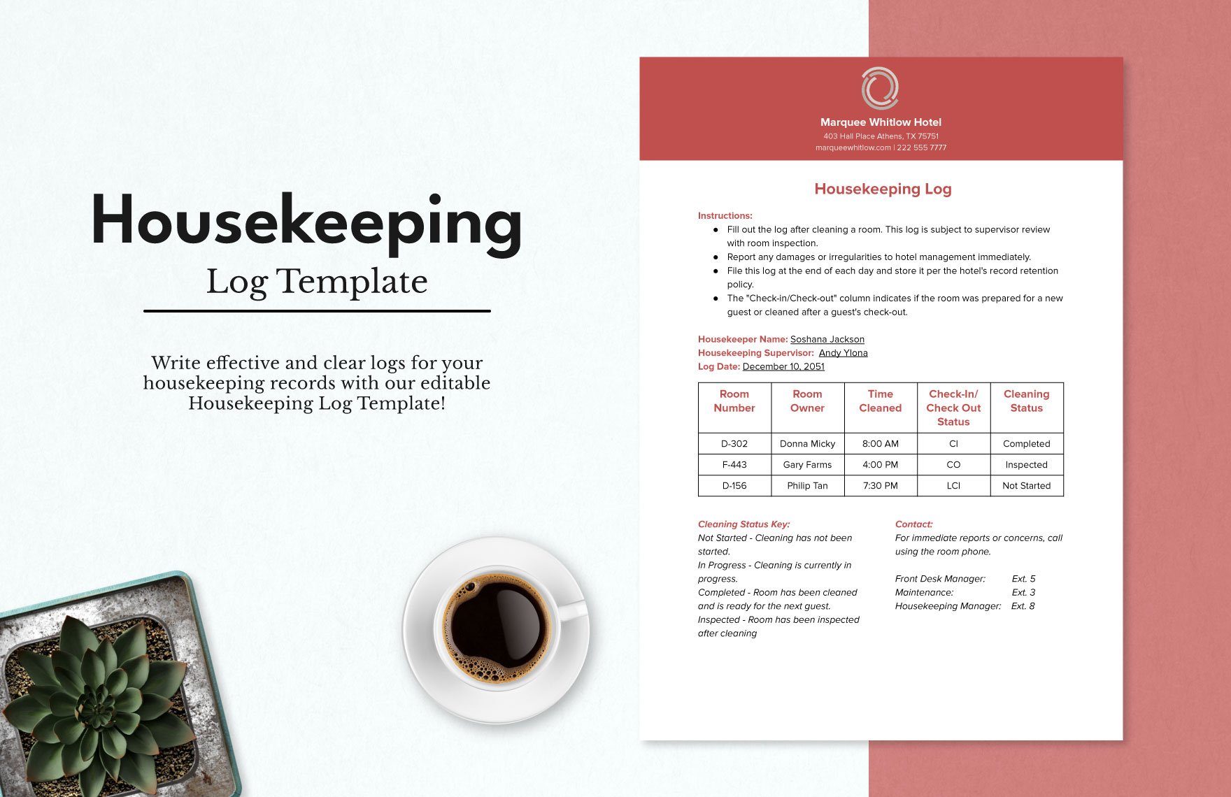 Housekeeping Log Template in Word, PDF