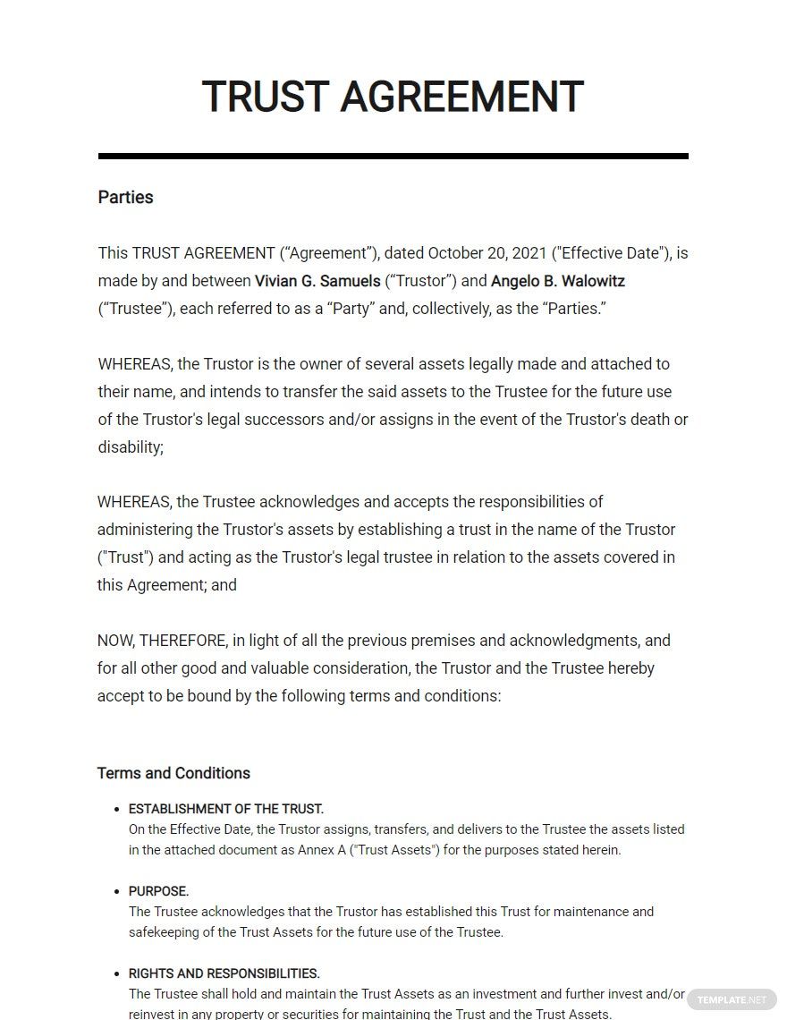 Trust Agreement Template - Google Docs, Word, Apple Pages | Template.net