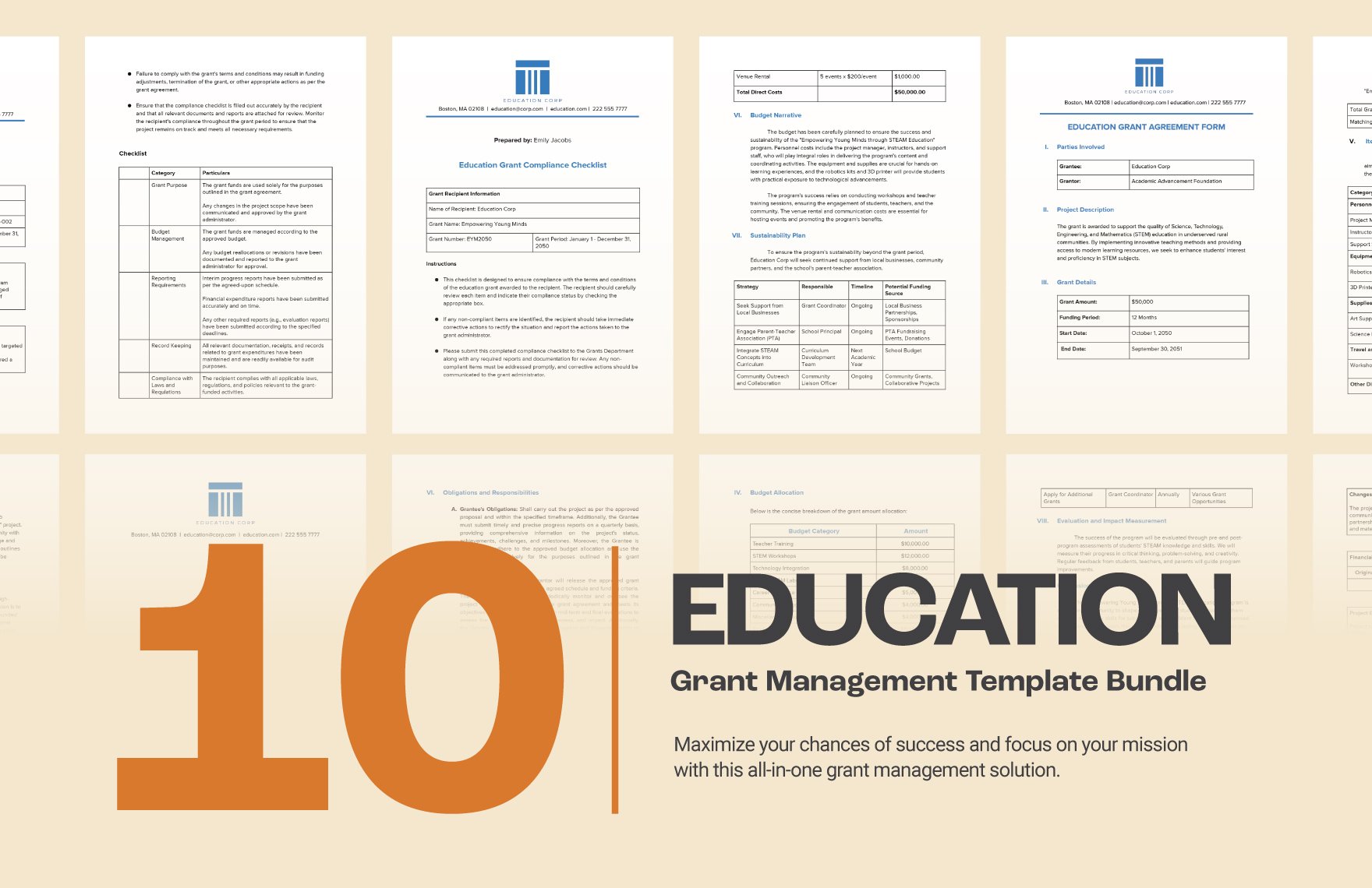 10 Education Grant Management Template Bundle