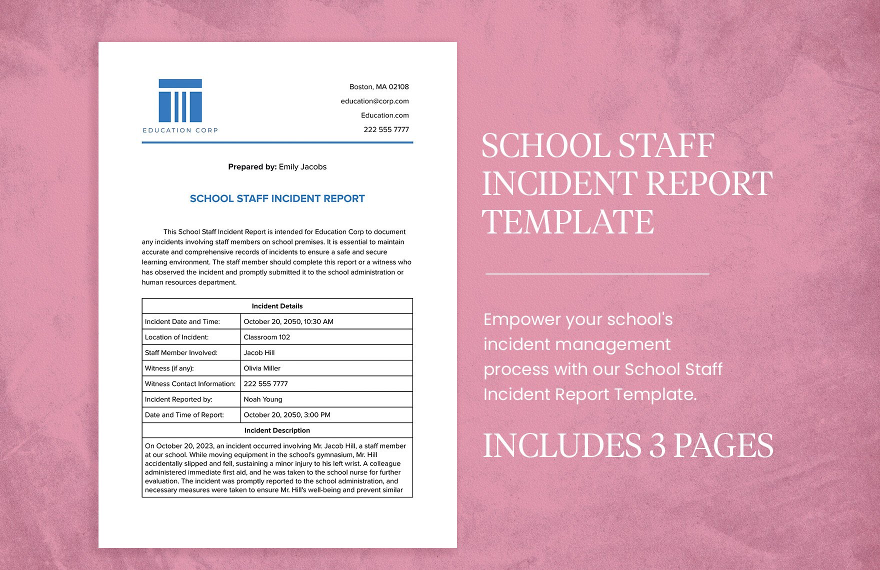 School Staff Incident Report Template