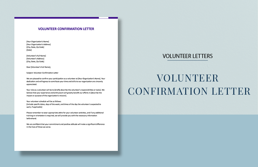 Volunteer Confirmation Letter in Word, Google Docs, Apple Pages