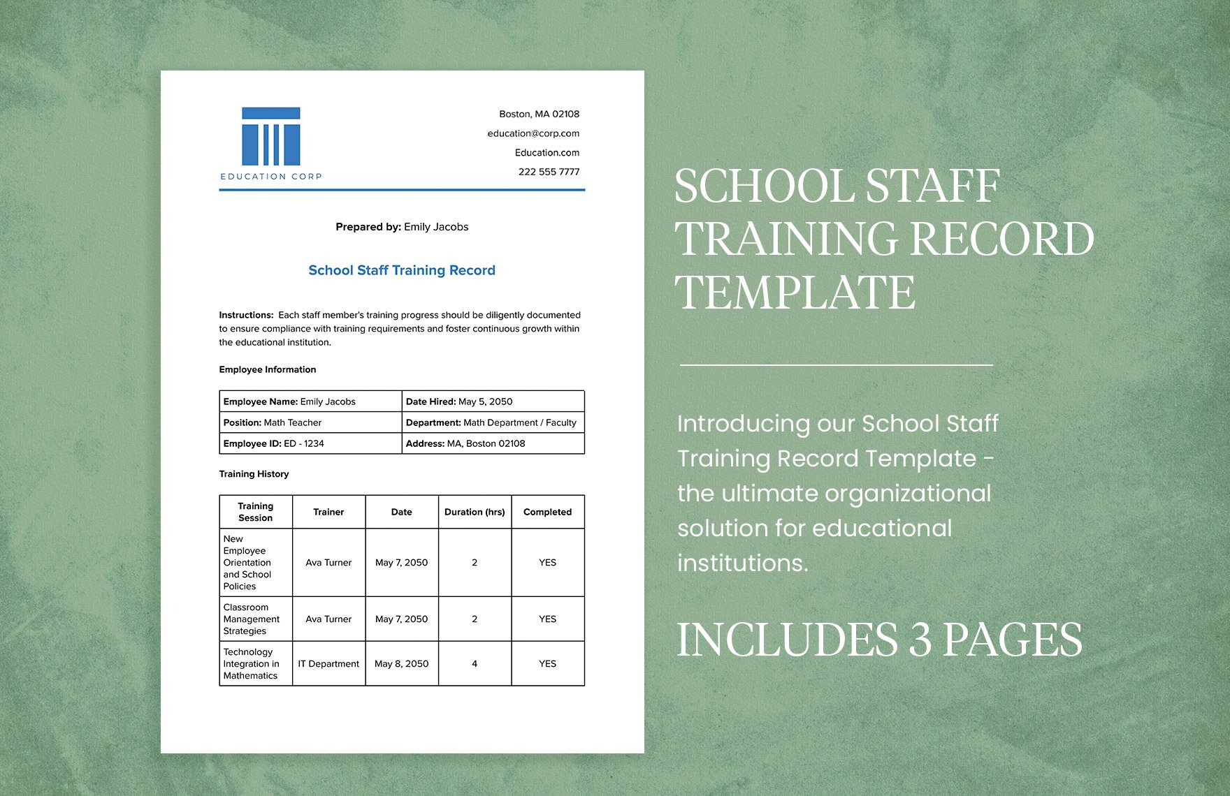 School Staff Training Record Template