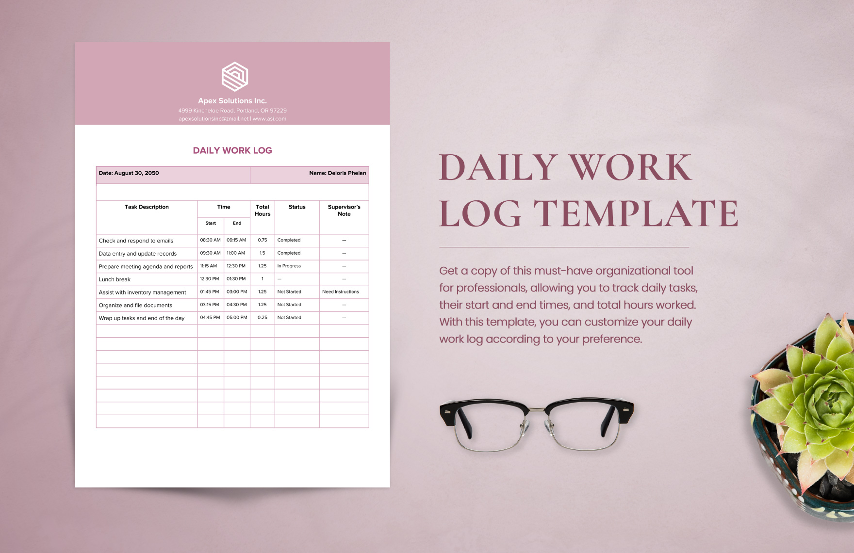 Daily Work Log Template in Word, Google Docs, PDF