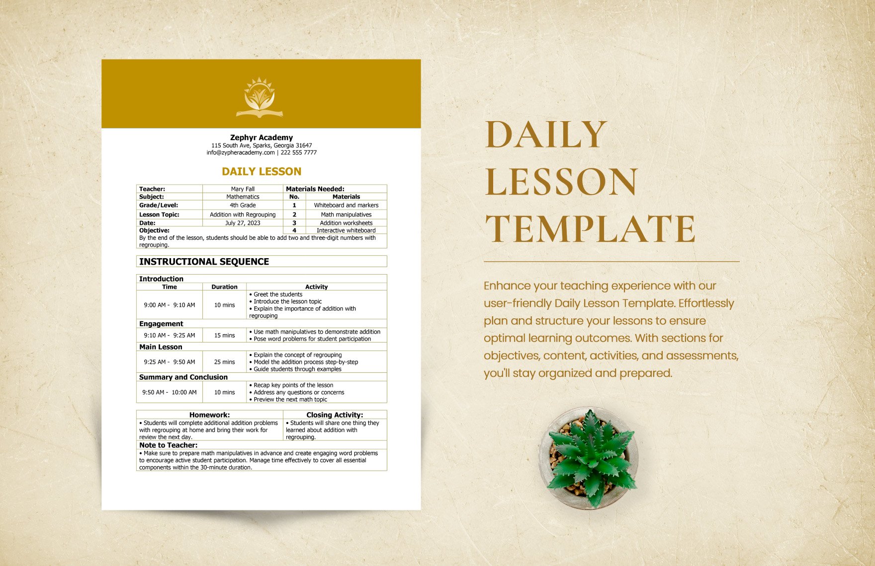 Daily Lesson Template