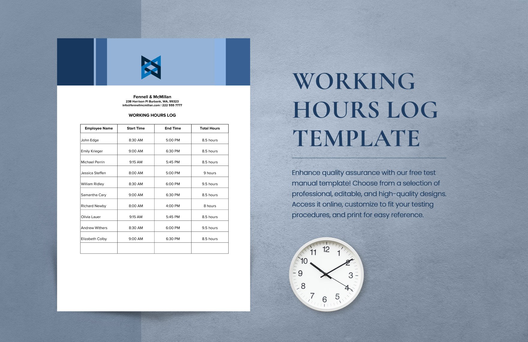 Working Hours Log Template