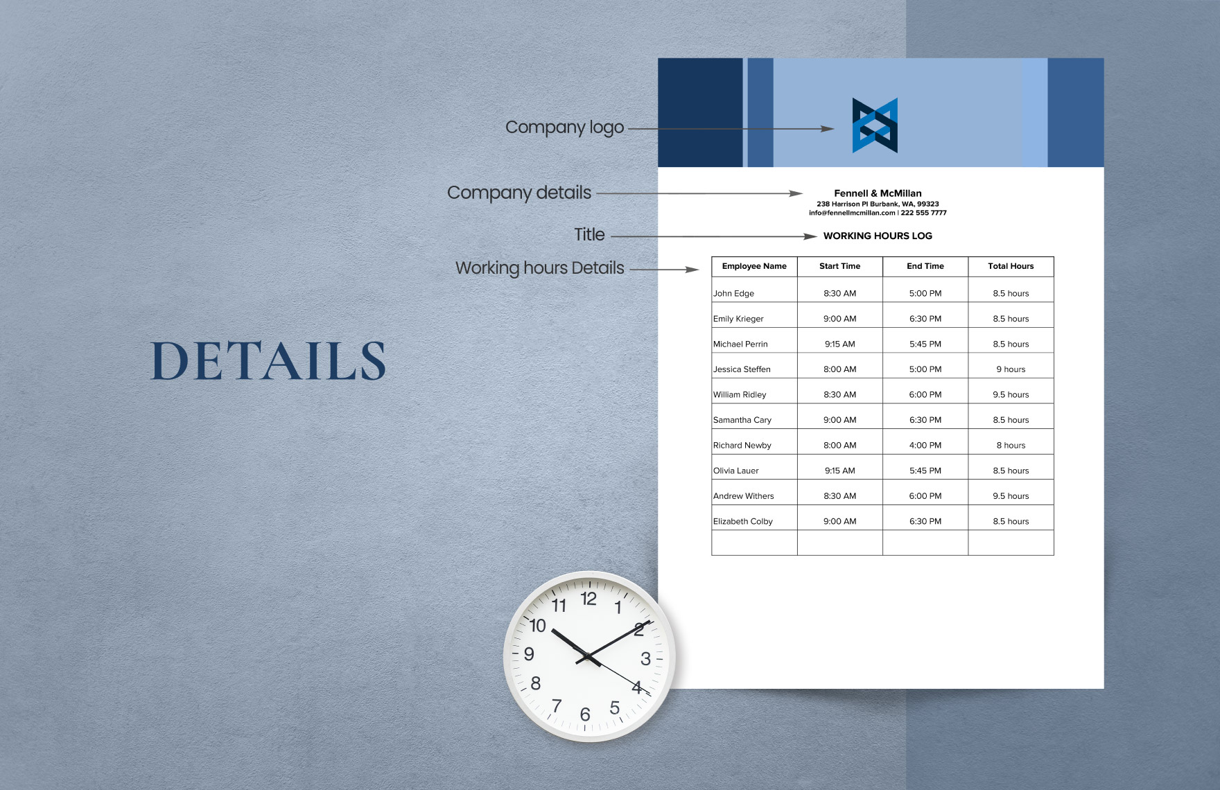Working Hours Log Template