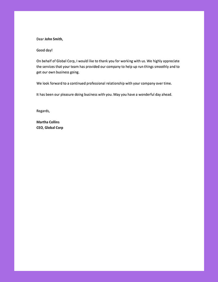 Thank You Letter for Your Service Template