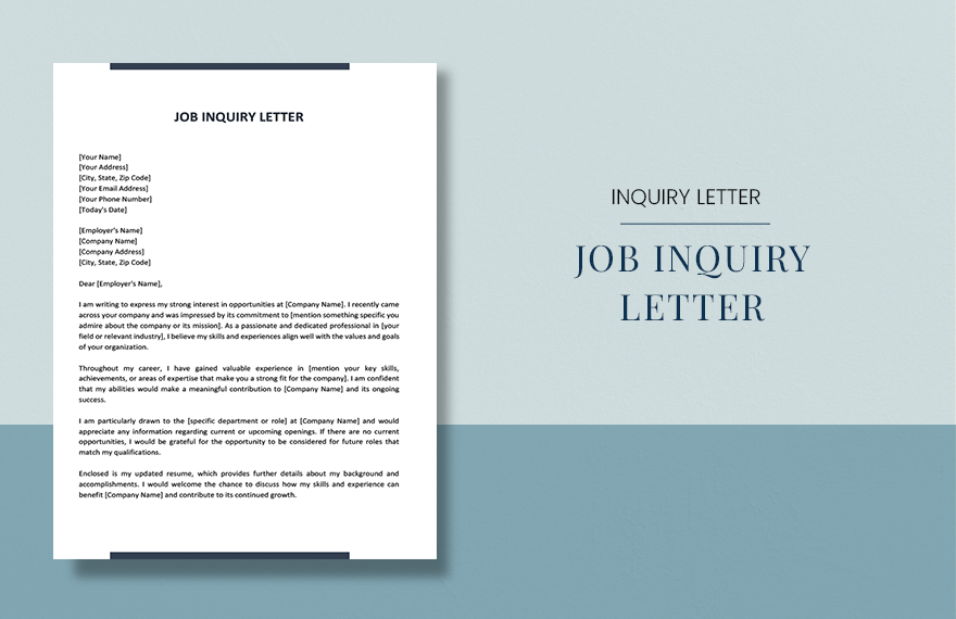 Job Inquiry Letter in Word, Google Docs, PDF, Apple Pages