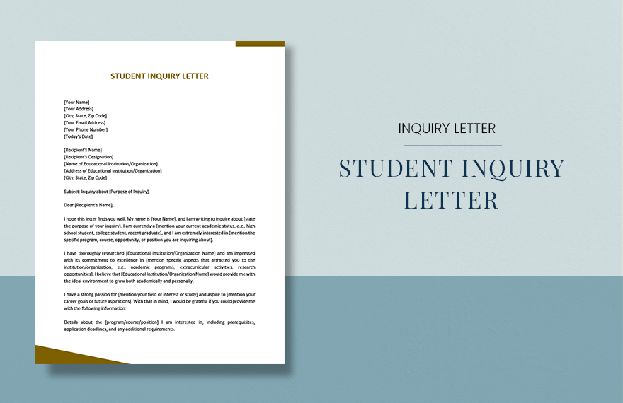 Student Inquiry Letter in Word, Google Docs, PDF, Apple Pages