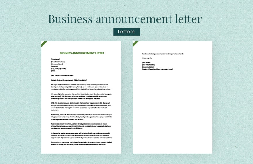 Business announcement letter