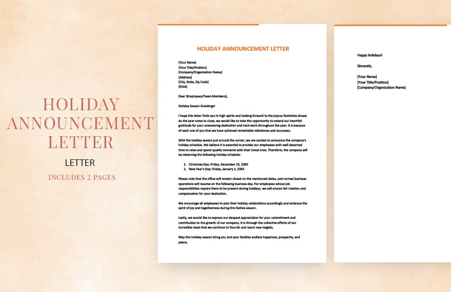 Holiday announcement letter