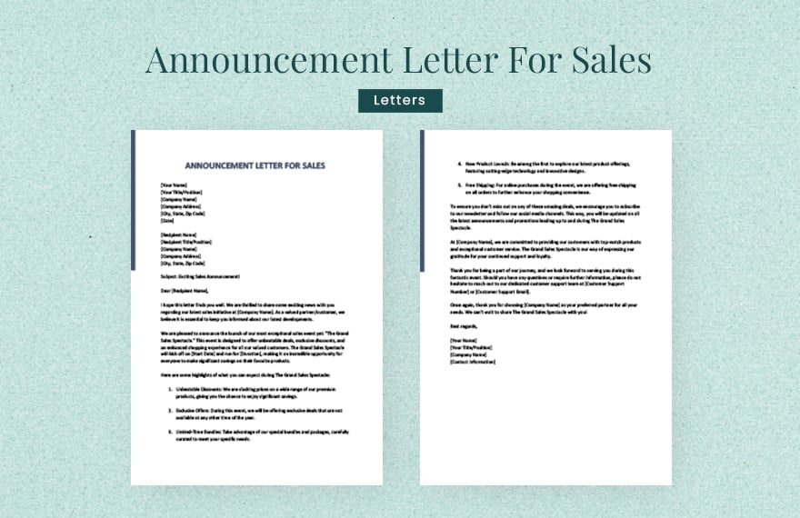 Announcement Letter For Sales in Word, Google Docs, Apple Pages