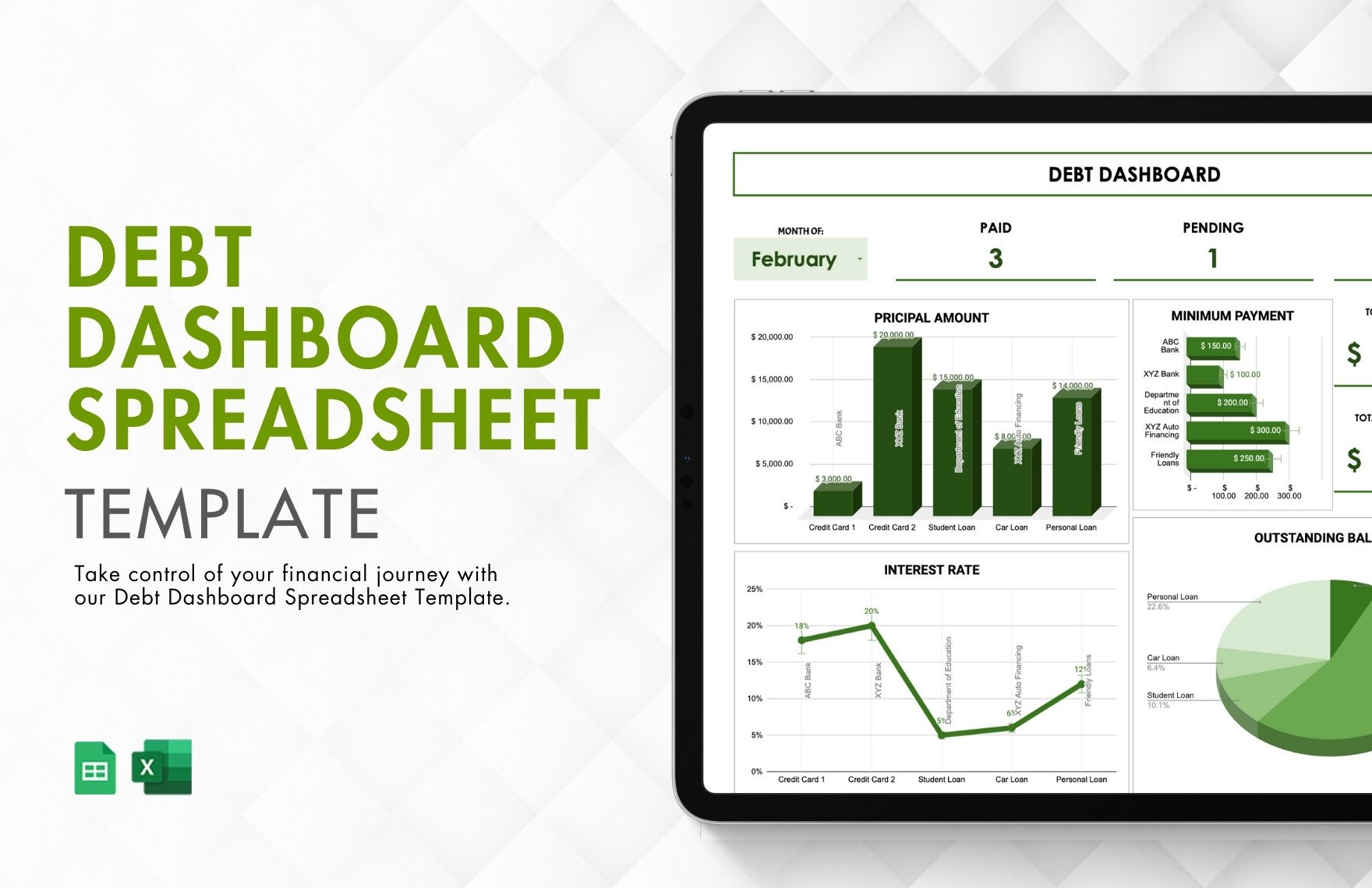 Debt Dashboard Spreadsheet Template in Excel, Google Sheets