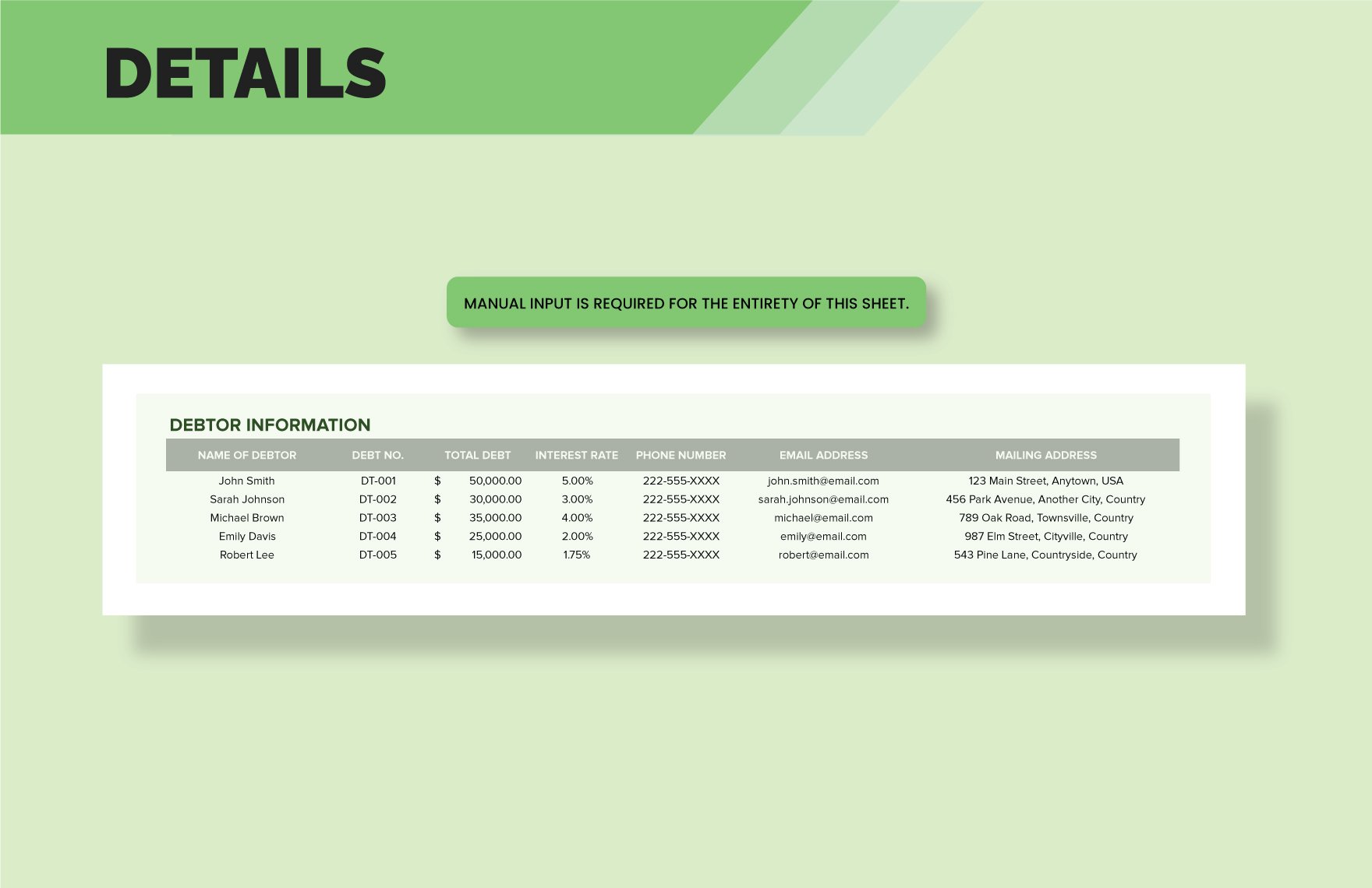 Debt Inventory Template