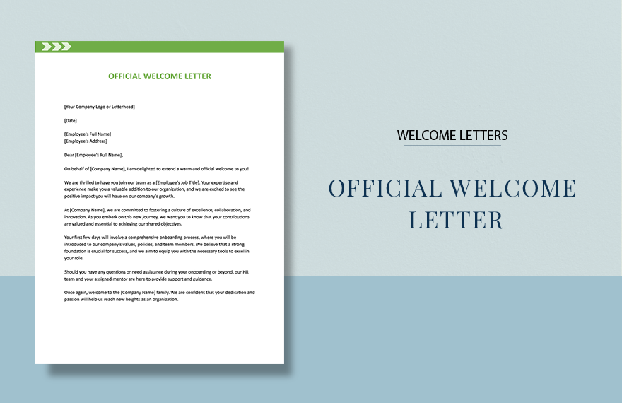 Official Welcome Letter in Word, Google Docs, Apple Pages