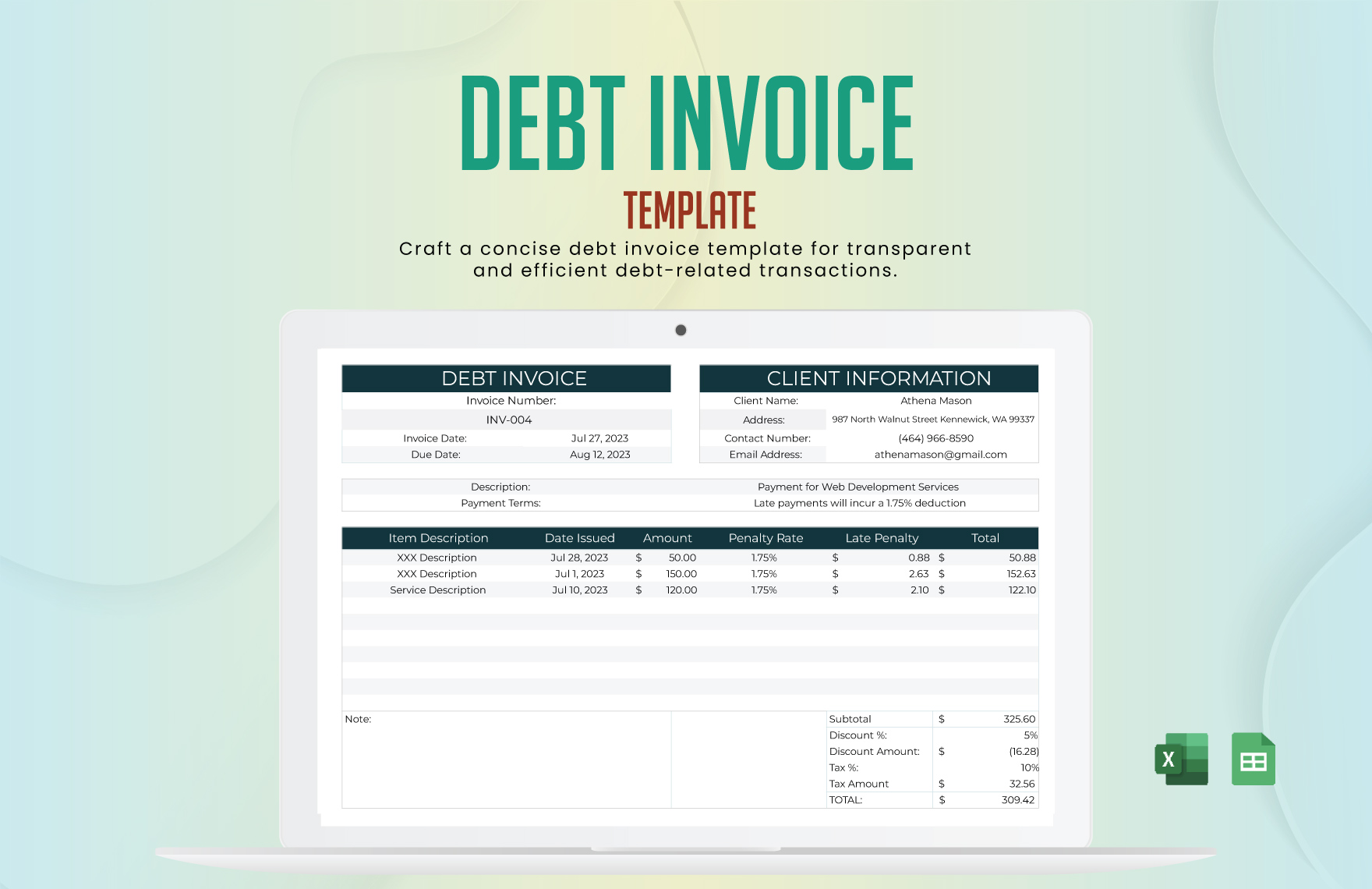 Debt Invoice Template