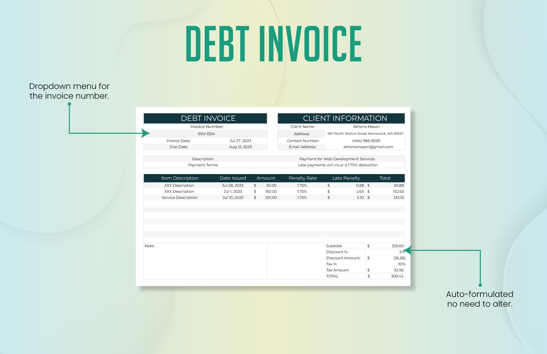 Debt Invoice Template