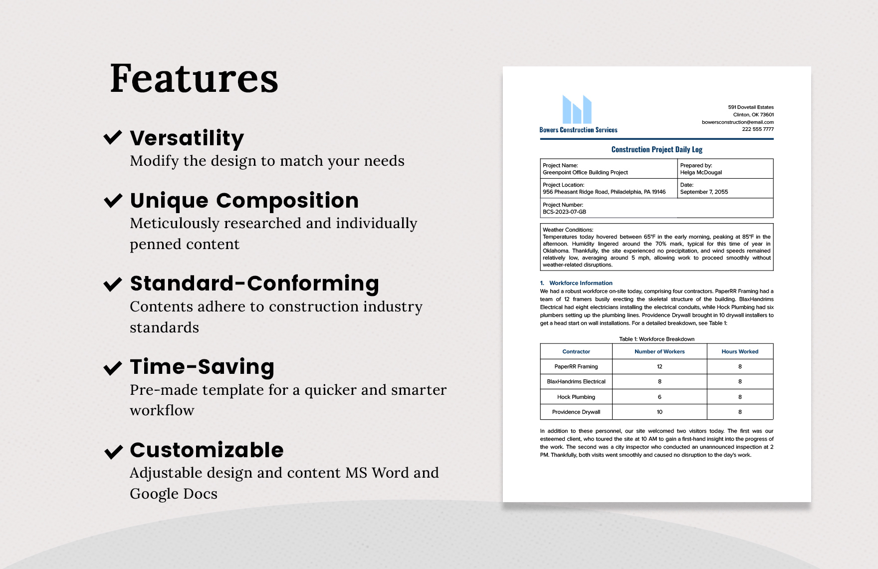 Construction Daily Log Template