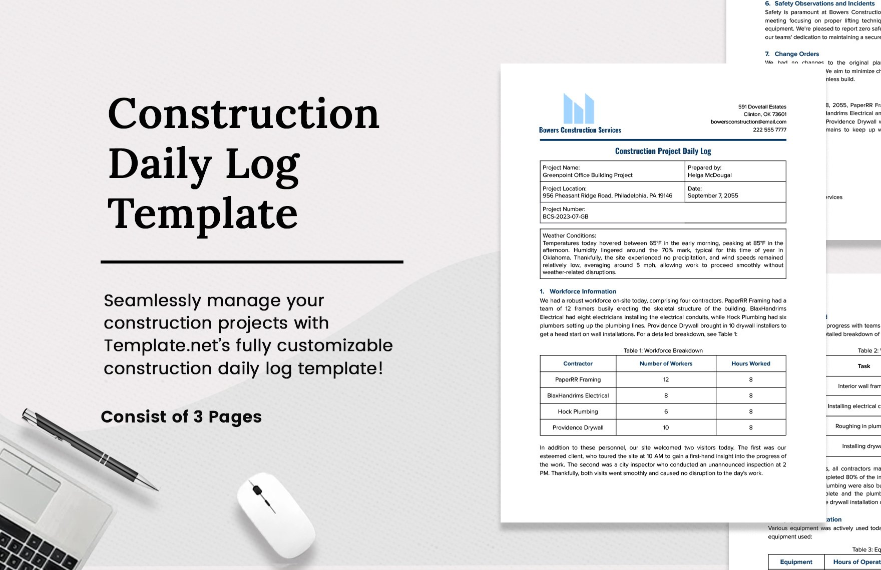 Construction Daily Log Template