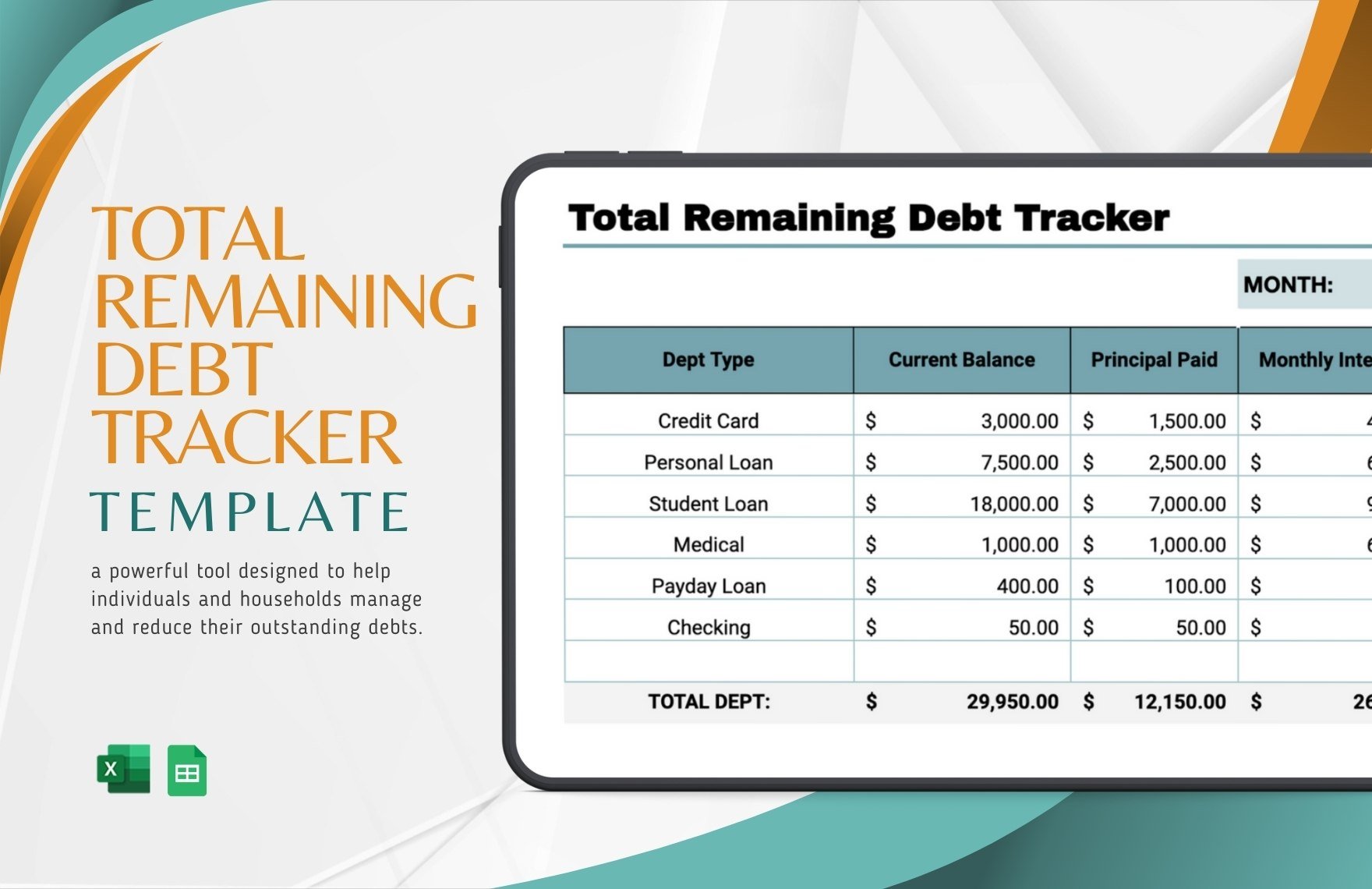 Total Remaining Debt Tracker Template