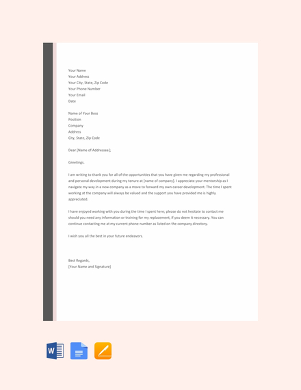FREE Thank You Letter to Boss after Resignation Template - Word ...