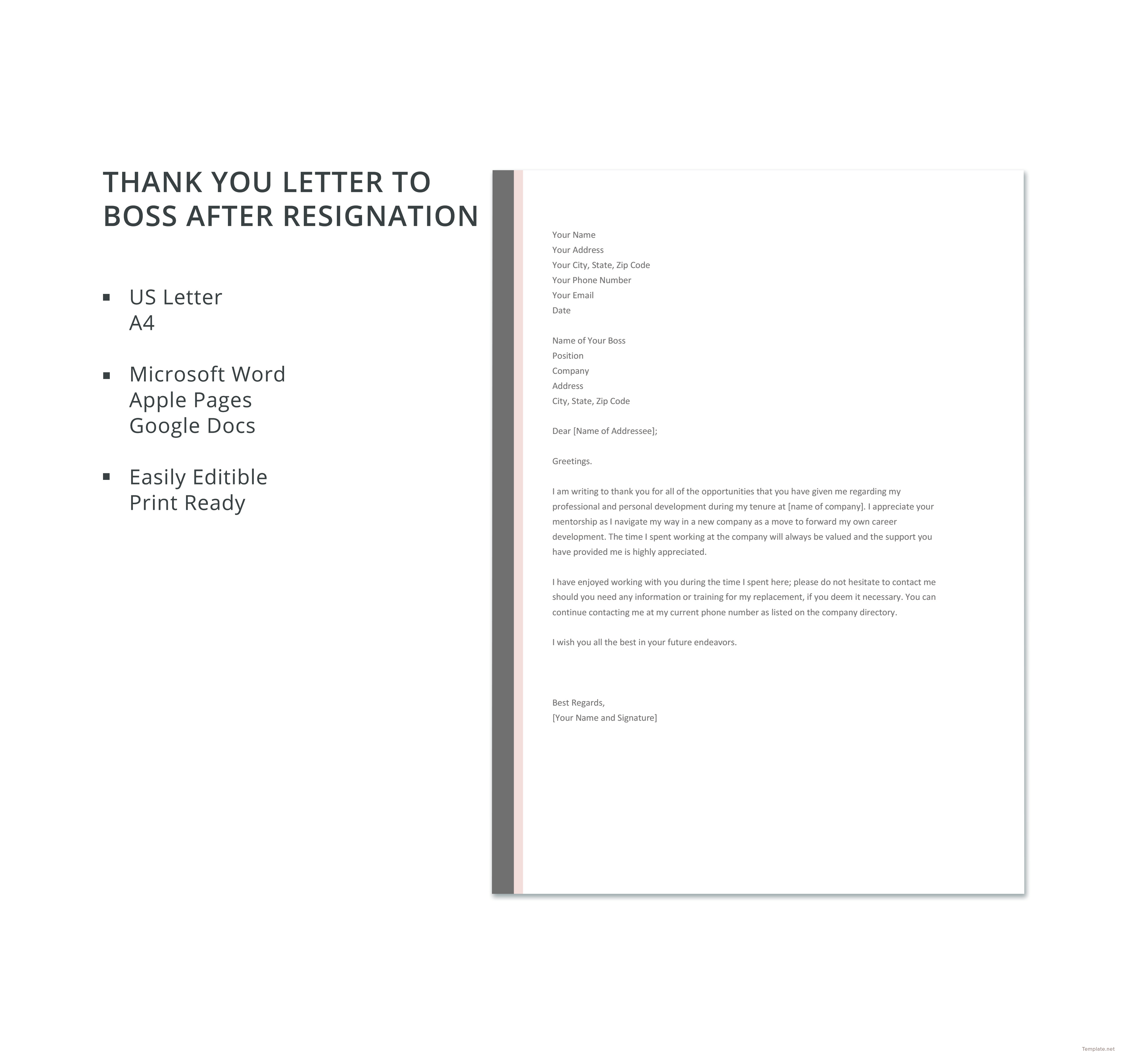 Free Thank You Letter to Boss after Resignation Template in Microsoft