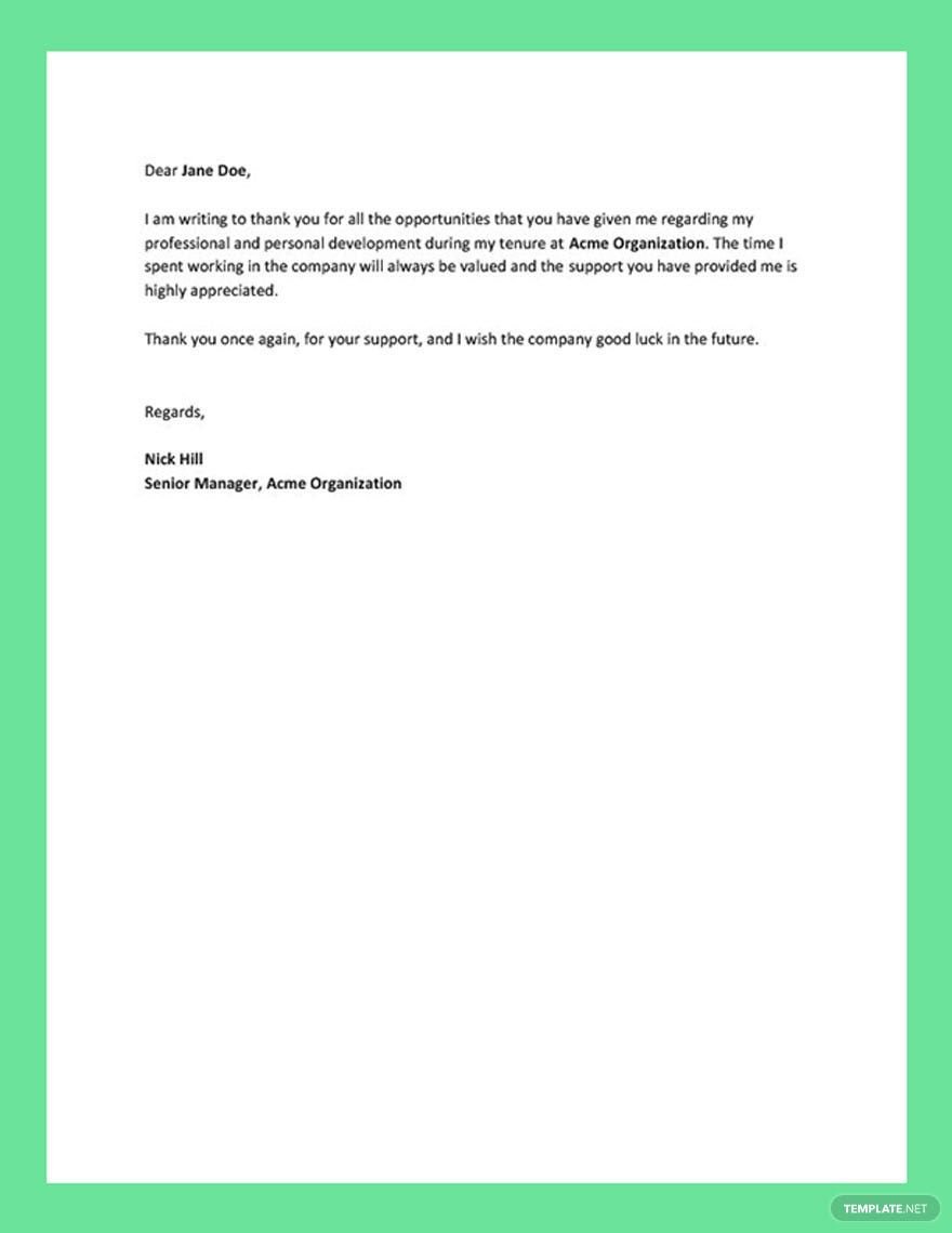 Thank You Letter to Boss after Resignation in Word, Google Docs, PDF