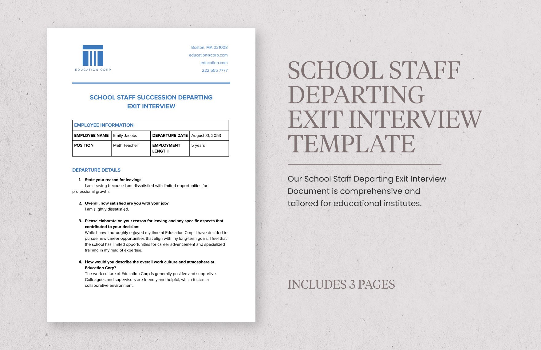 School Staff Departing Exit Interview Template