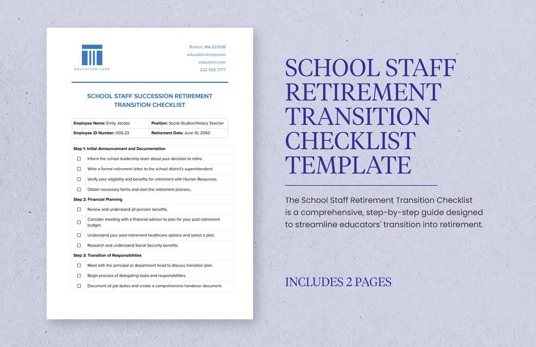 School Staff Retirement Transition Checklist Template