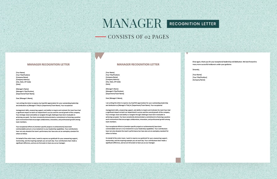 Manager Recognition Letter
