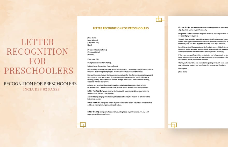 Free Letter Recognition For Preschoolers in Word, Google Docs, Apple Pages