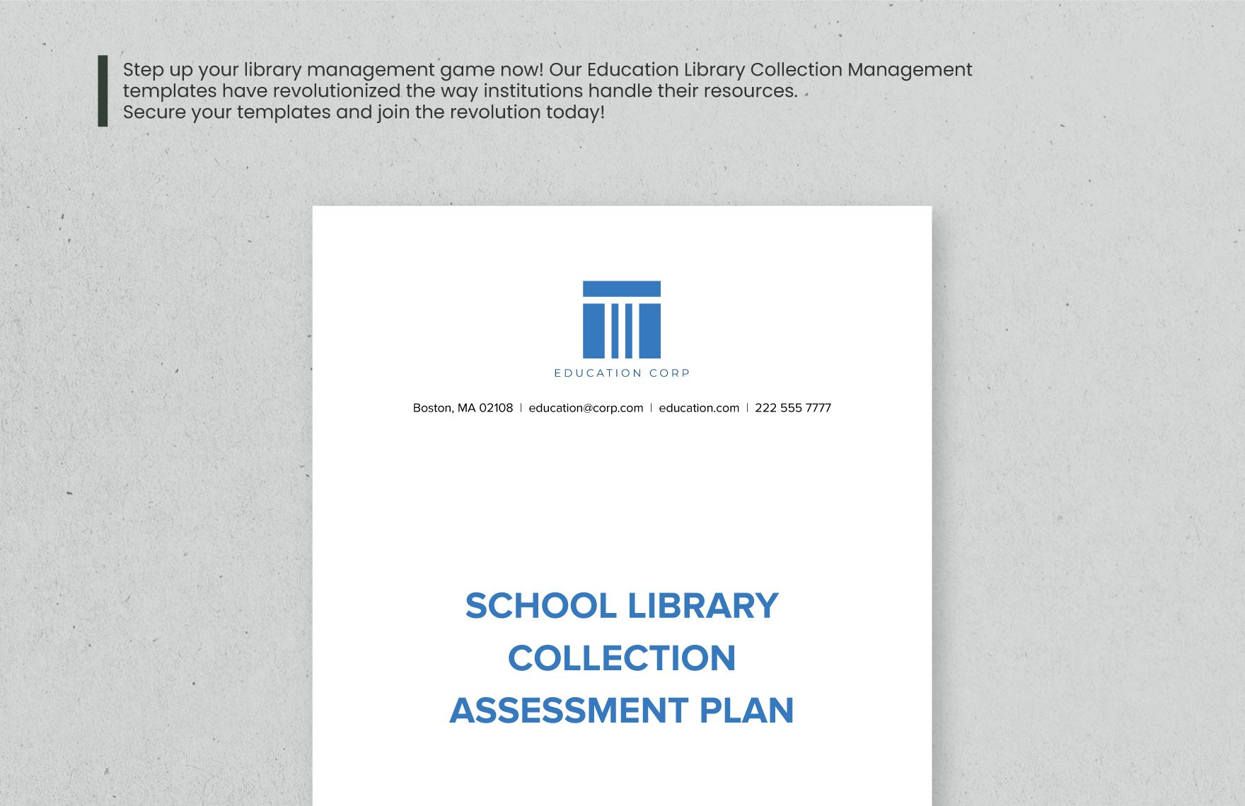 School Library Collection Assessment Plan Template