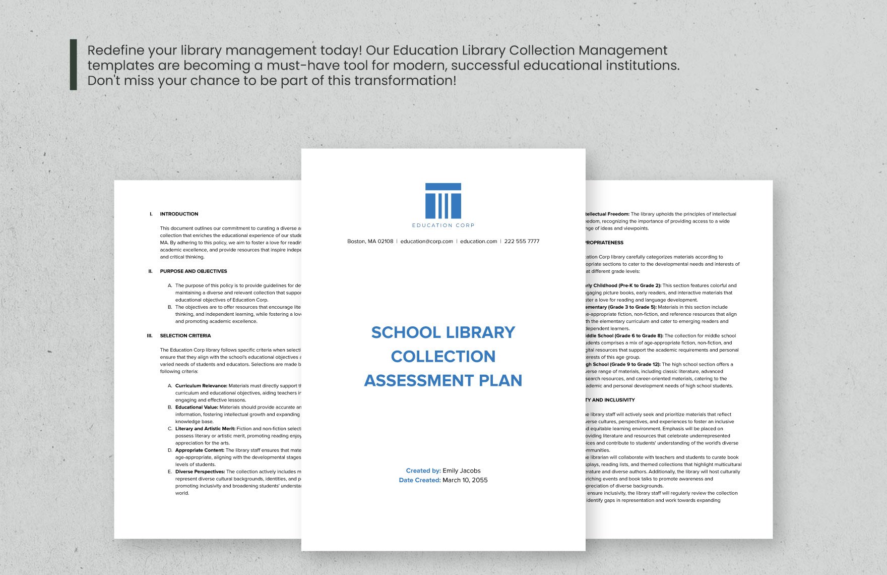 School Library Collection Assessment Plan Template