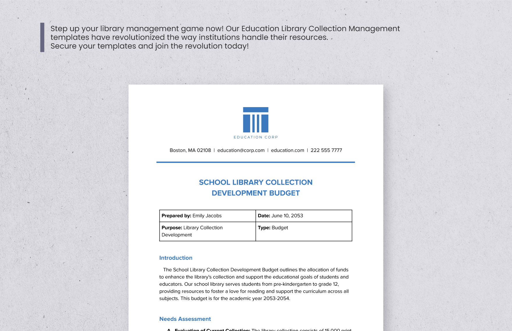 School Library Collection Development Budget Template