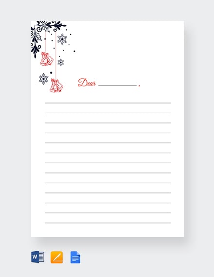 Christmas Bells Writing Paper Lined Template