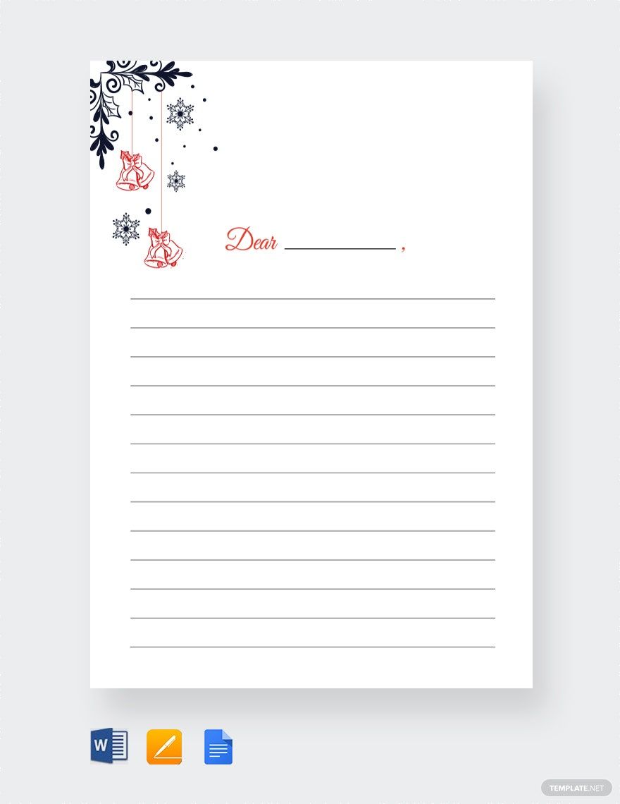 Christmas Bells Writing Paper Lined Template