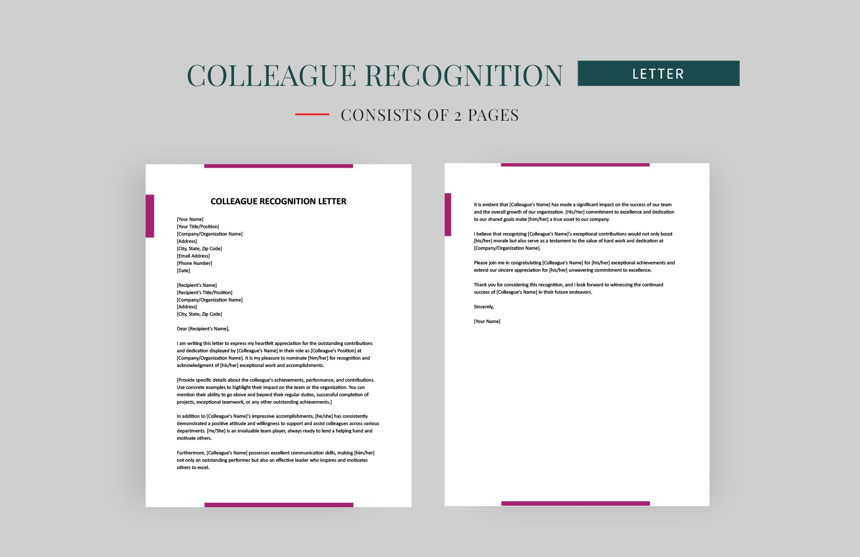 Colleague Recognition Letter in Word, Google Docs, Apple Pages