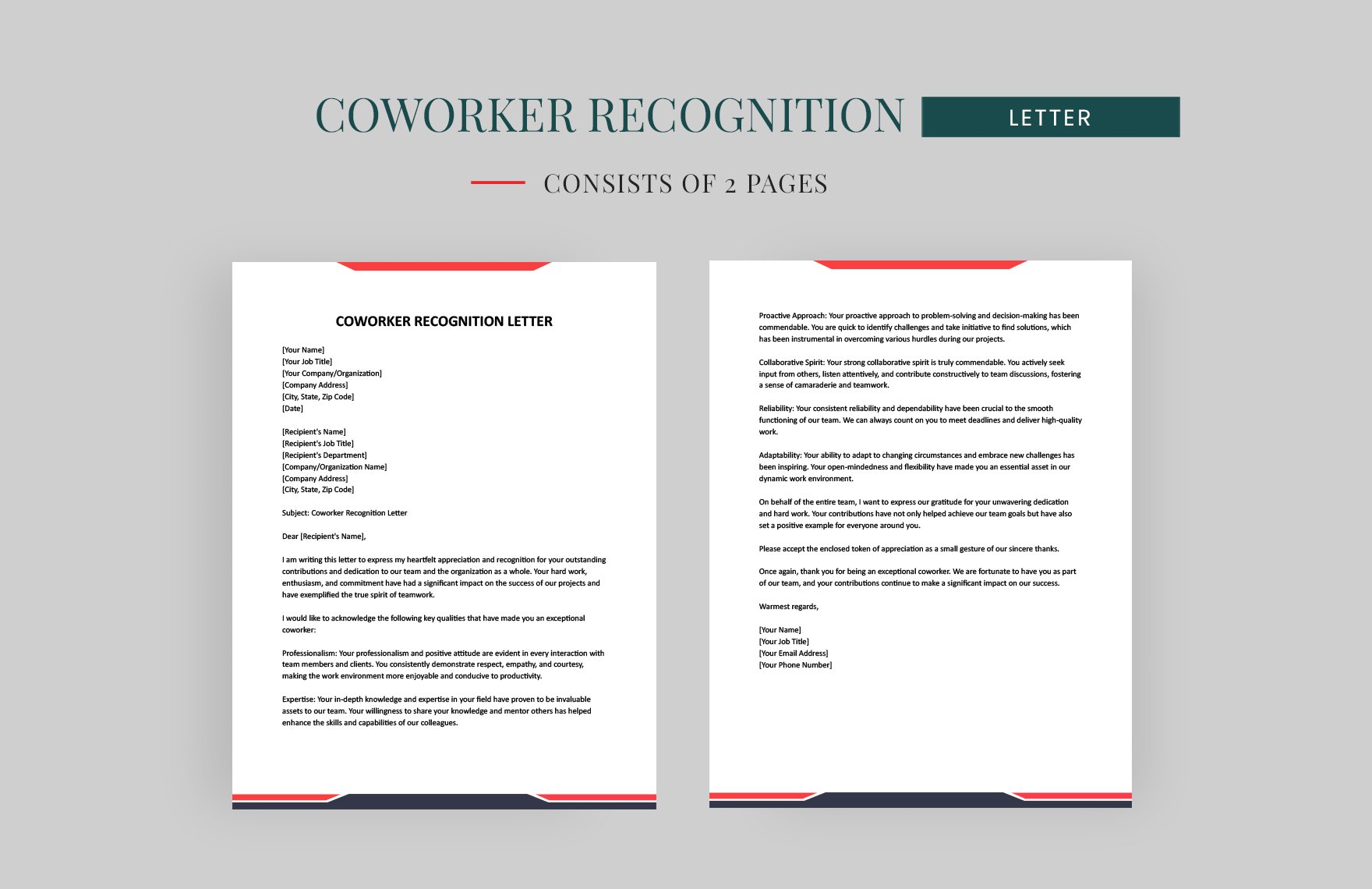 Coworker Recognition Letter in Word, Google Docs, Apple Pages
